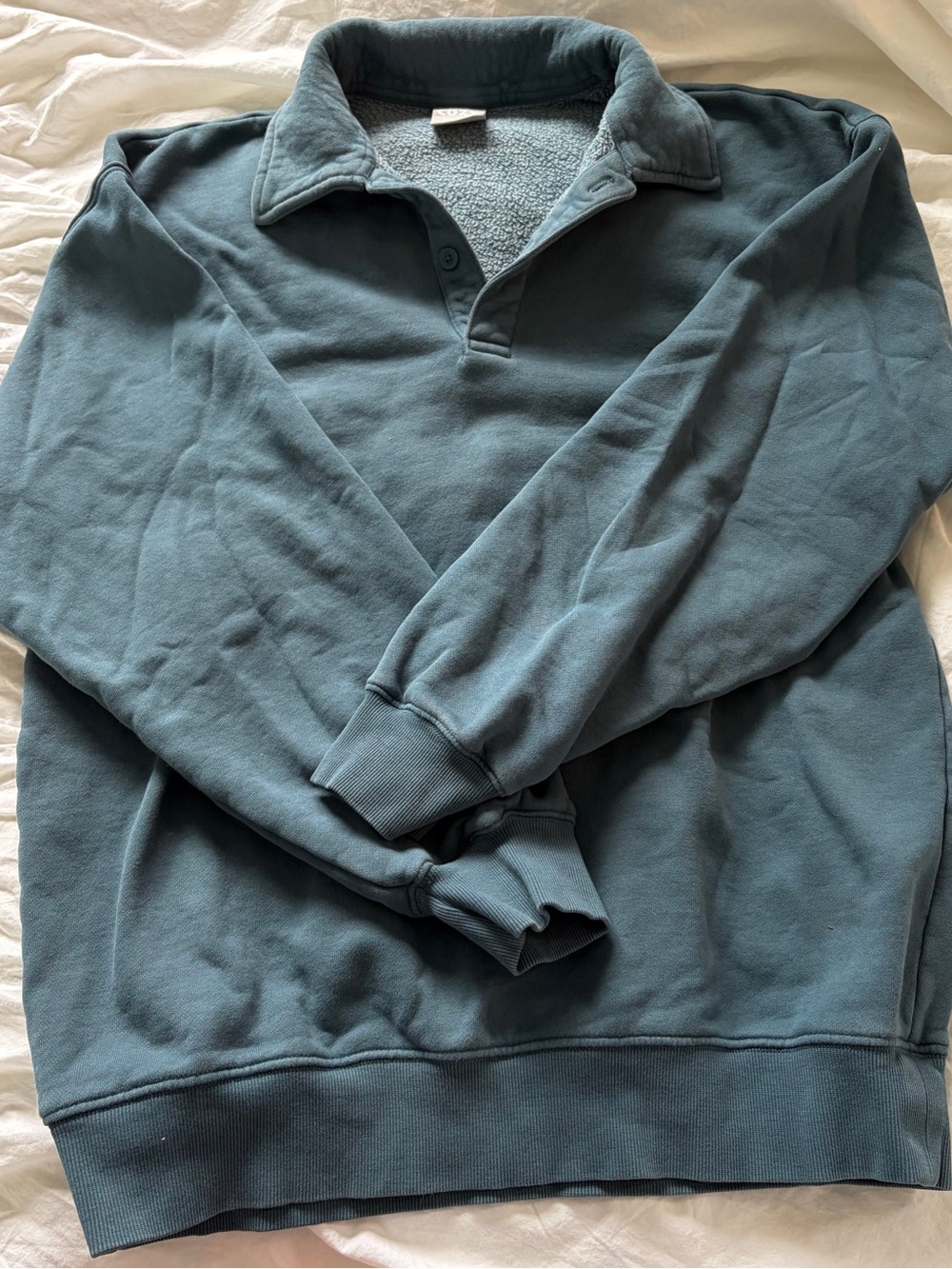 Aritzia TNA Cozy Fleece Oversized Teal Polo Boyfriend Sweatshirt